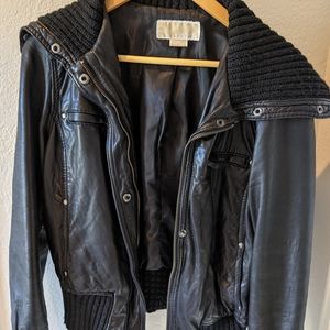 Michael Kors Leather Bomber Jacket